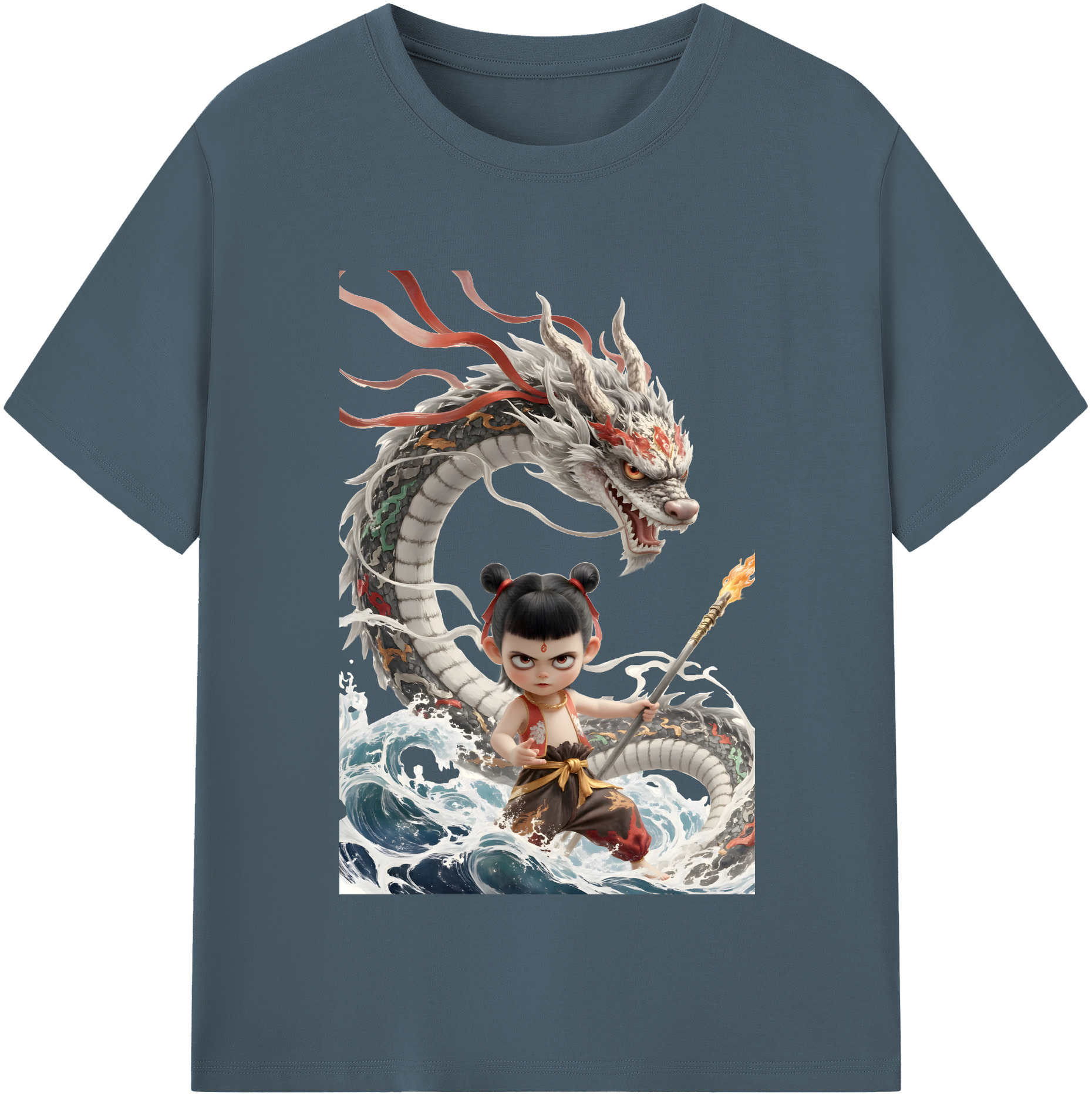 （画像用） Ne Zha 2 ナタ 魔童の大暴れ 綿100％半袖Tシャツ（フロントプリント）